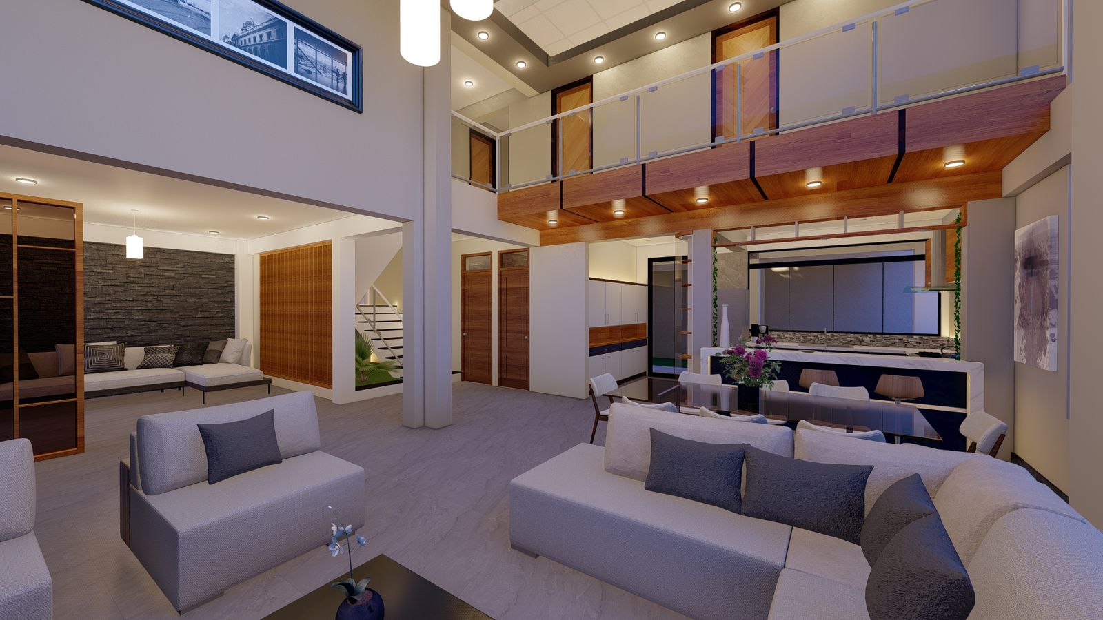 Sala a doble altura de la vivienda residencial en Ilo